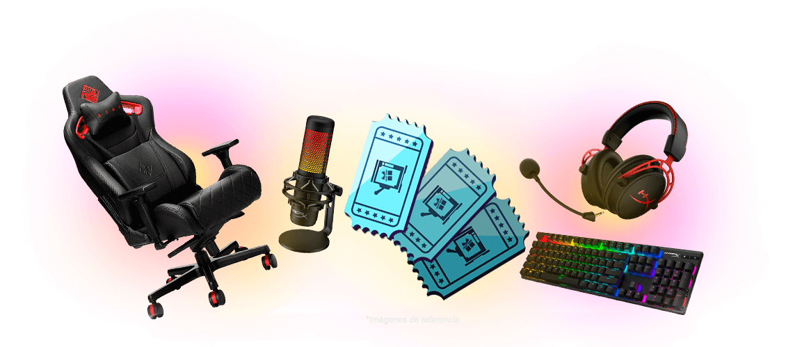 Conjunto de premios que podrias ganar, una silla gamer, viajes, audifonos y mucho mas!